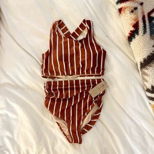 NEVER WORN 2 piece swimsuit: Top is a  size Large, bottoms are a Mediu